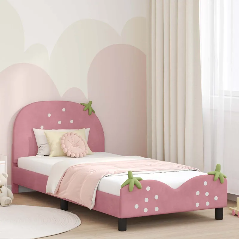 vidaXL Barnsängram med sänggavel Rosa 90 x 200 cm Sammet