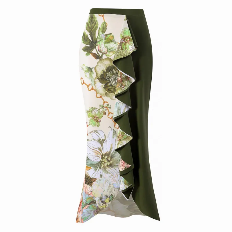 Ny Retro Høy Midje Splitt Tredelt Badedrakt Damebadedrakt Chiffon Strandskjørt Drakt XL