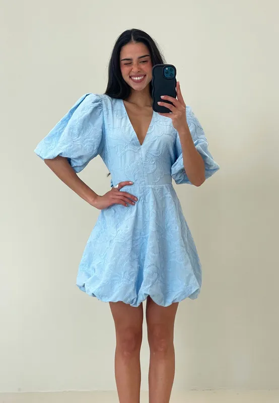 V-neck Bubble Hem Short Dress (#6545)