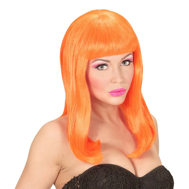 Lång Neon Orange Peruk – One size