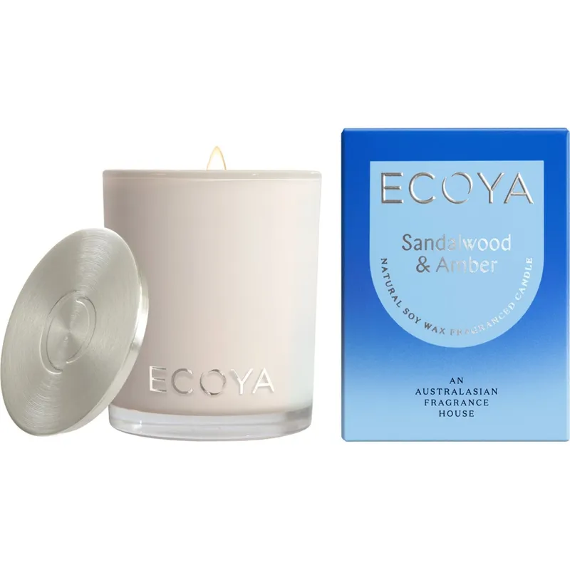Ecoya Mini Reed Diffuser Scented Candle Sandalwood & Amber - 80 g