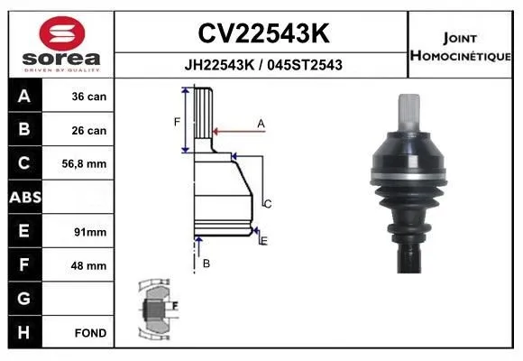 EAI CV22543K Ledsats, drivaxel