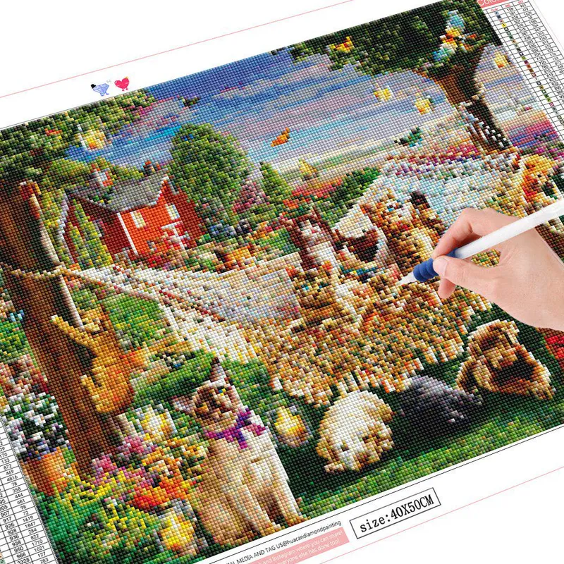 Hel kvadratisk rund diamantmaleri Katthåndverk Nyankomst Diamantbroderi Dyremosaikk Hund Hjemdekorasjon Full Square 20X30CM
