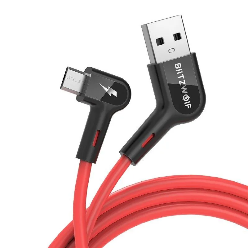 BW-AC2 Vinklad – USB-A till Micro USB Kabel 2,4A, 0,9m – Röd