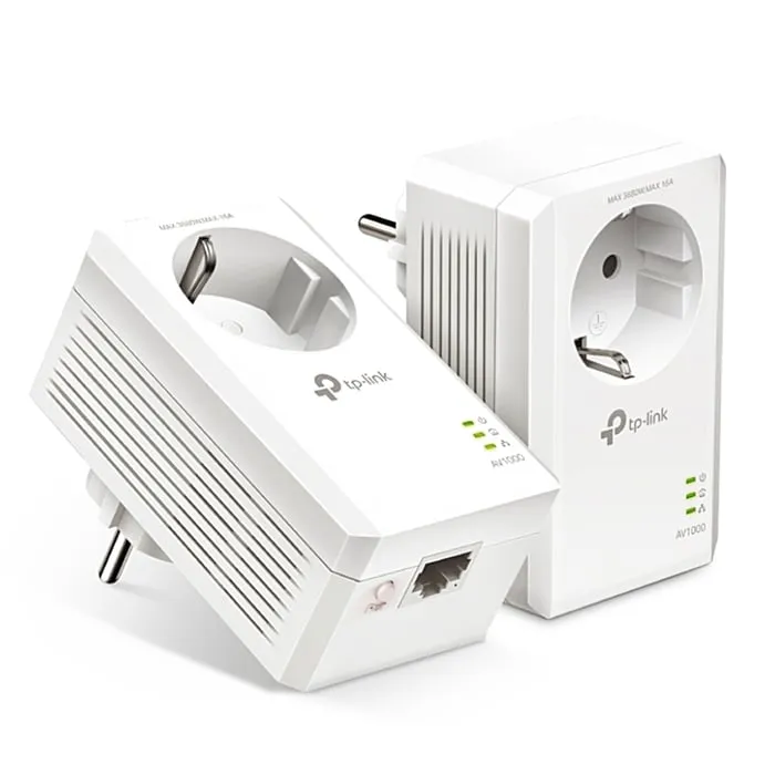 TL-PA7017P Kit AV1000 Gigabit Passthrough – Powerline-adapter – GigE, HomePlug AV (HPAV), HomePlug AV (HPAV) 2.0, IEEE 1901 – kan slutas till vægst…