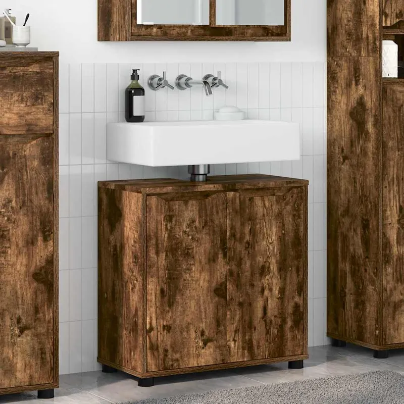 vidaXL Badrumsvaskskåp Rökt ek 60 x 30 x 60 cm Konstruerat trä