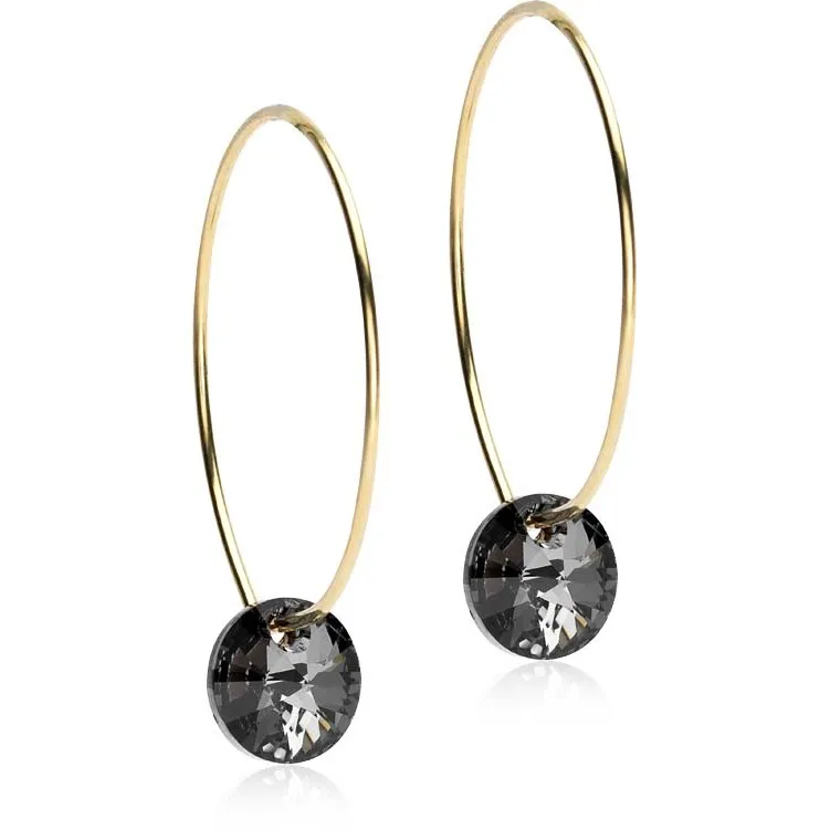 Blomdahl Golden Titanium Ear Ring 25 mm, Round 8 mm, Black diamond