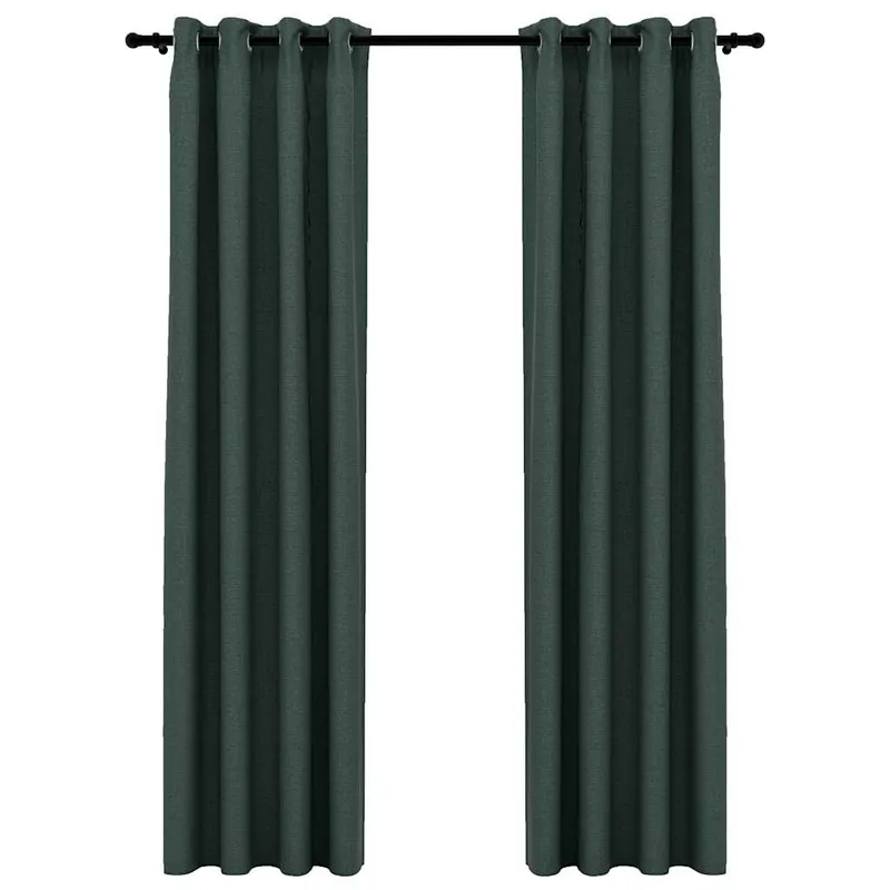 vidaXL Mörkläggningsgardin med öljetter linnelook 2 st grön 140x225cm