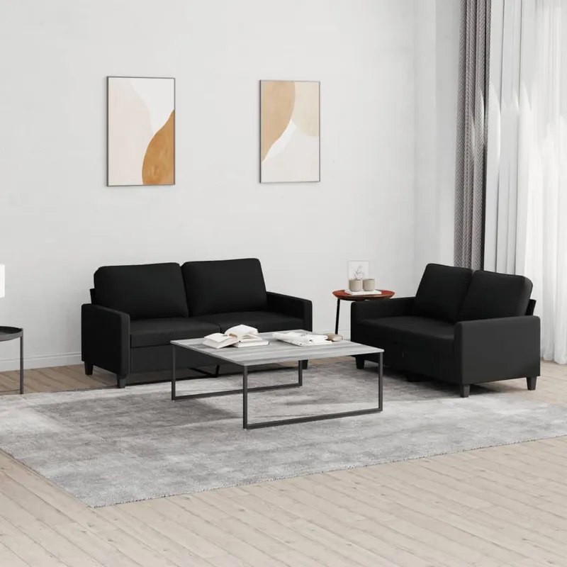 vidaXL Soffgrupp med dynor 2 delar svart tyg (#4157)