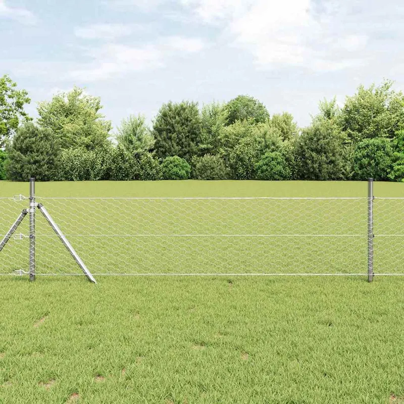 vidaXL Hexagonstängsel 0,6 x 25 m Galvaniserat stål Silver (#6492)