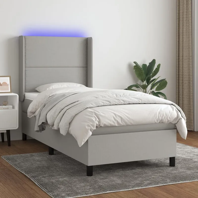 vidaXL Ramsäng med madrass & LED ljusgrå 90×200 cm tyg (#8146)