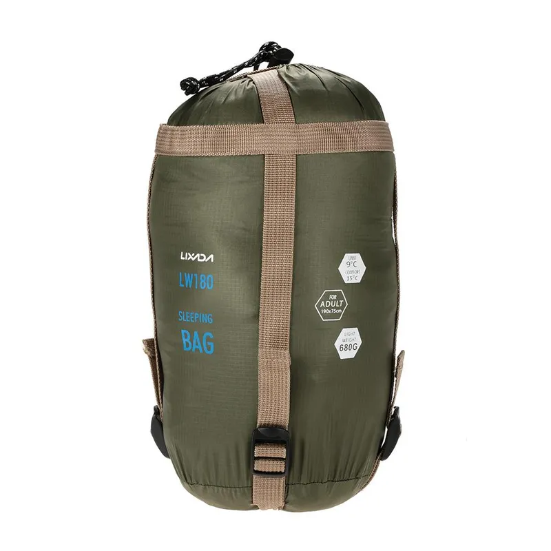 Lixada 190 * 75 cm utomhuskuvert Sovsäck Camping Resor Vandring Multifunktion Ultralätt 680g mörkgrön färg