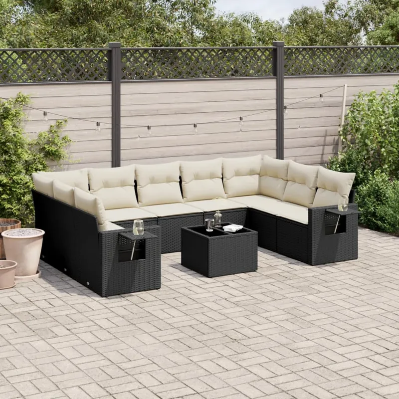vidaXL Loungegrupp 10 delar med svarta dynor konstrotting (#9579)