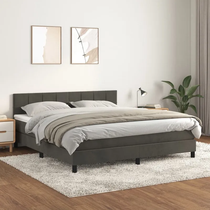 vidaXL Ramsäng med madrass mörkgrå 180×200 cm sammet (#9828)