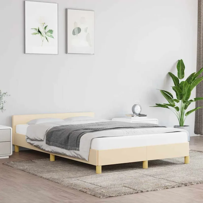 vidaXL Sängram utan madrass gräddvit 120×200 cm tyg (#4530)