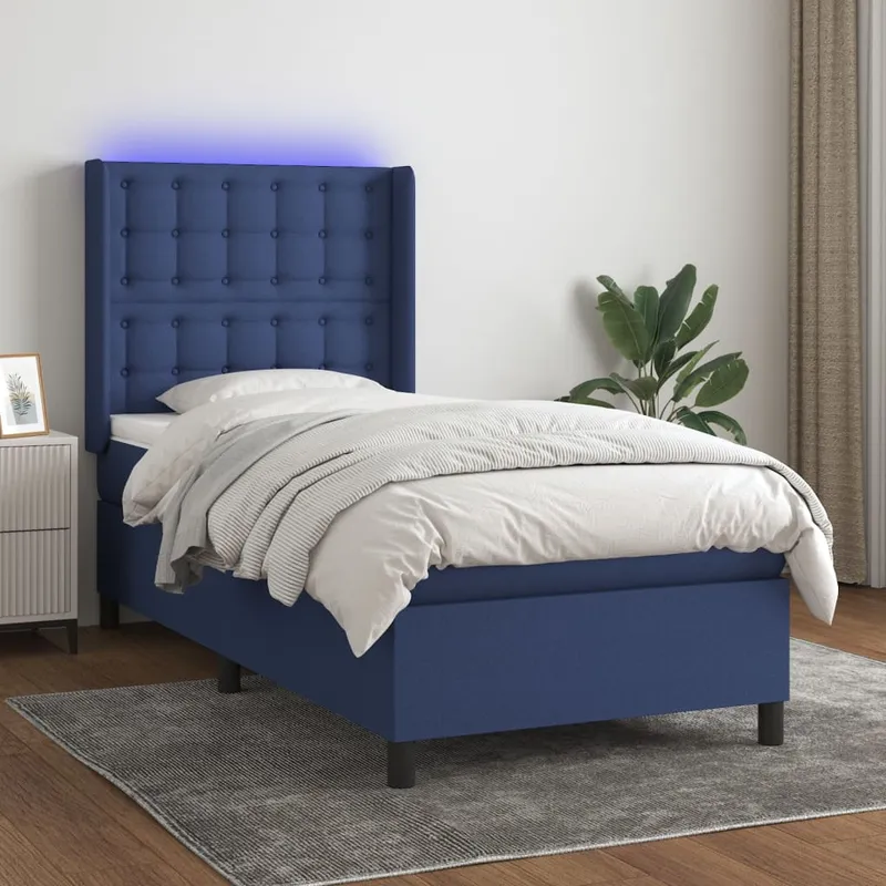 vidaXL Ramsäng med madrass & LED blå 90×190 cm tyg (#2129)