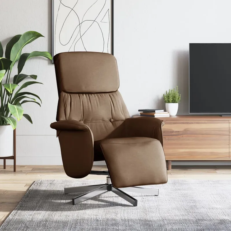 vidaXL Reclinerfåtölj med fotstöd brun tyg (#4425)
