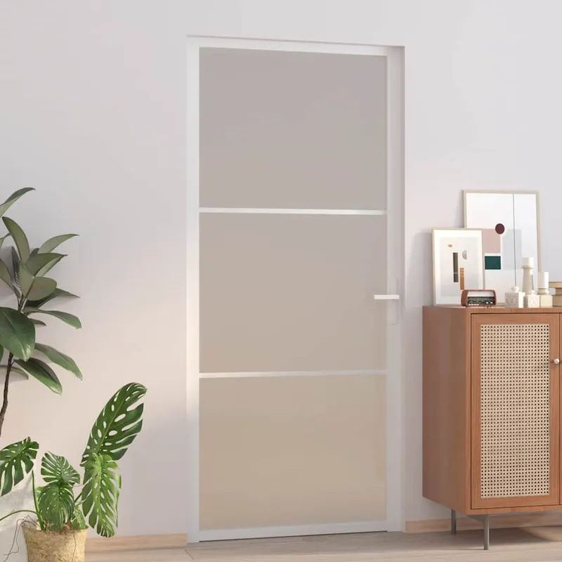 vidaXL Innerdörr 93×201,5 cm vit matt glas och aluminium