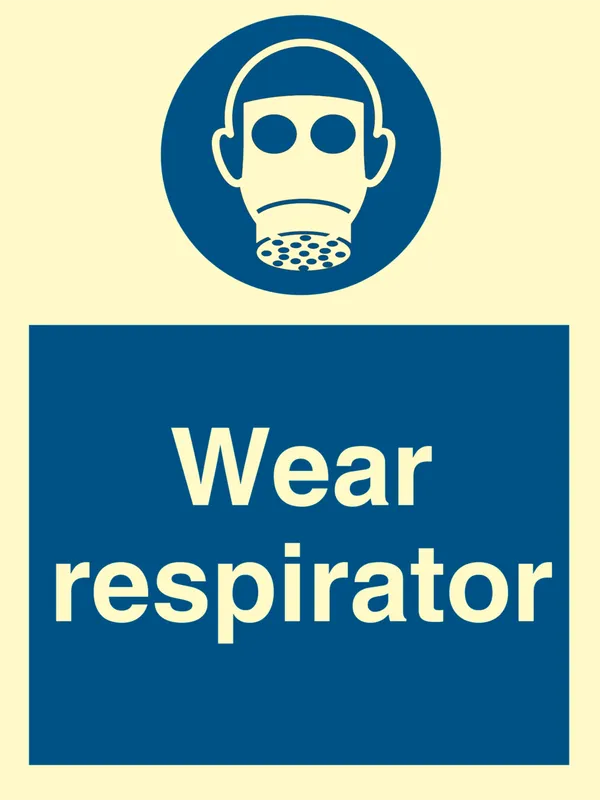 Wear respirator IMO skylt - Efterlysande plast HI150 200 x 150 mm