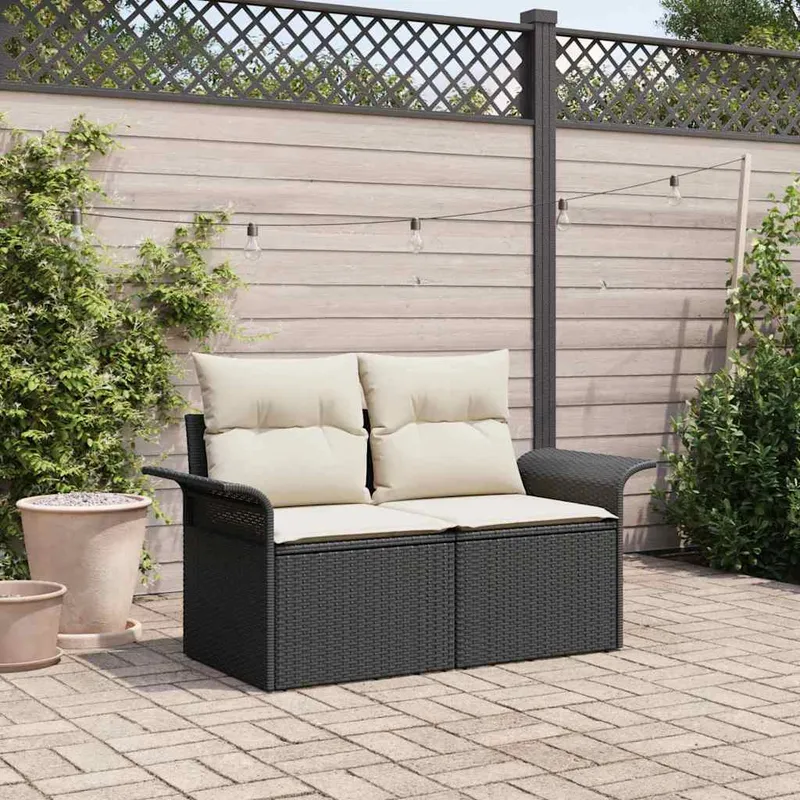 vidaXL Trädgårdsoffa med kudde Svart 141 x 62 x 69cm konstrotting (#8695)