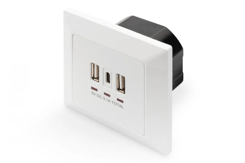 DIGITUS DA-70618 - USB-outlet - 2 USB sockets 1 USB-C socket - RAL 9003 signal white