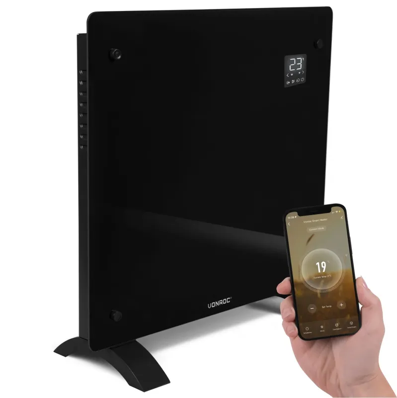 Lyxigt konvektorelement med glaspanel - 1000W - Svart | Wifi