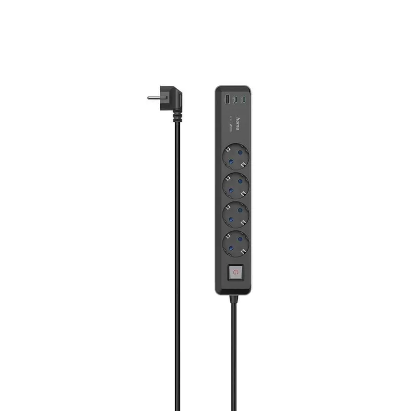 HAMA Power Strip 4-Way USB-C/A 65W PD 1.4m Black/Grey