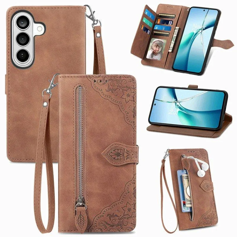 Plånboksfodral för Samsung Galaxy S26 Plus Konstläder med dragkedja – Brun (#0631)