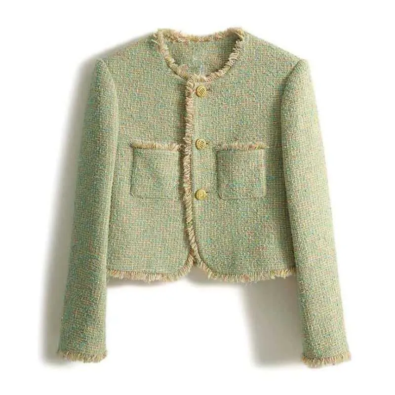 Nye eksklusive små grønne korte topper for høst og vinter, damejakke i fransk stil med liten duft 2XL