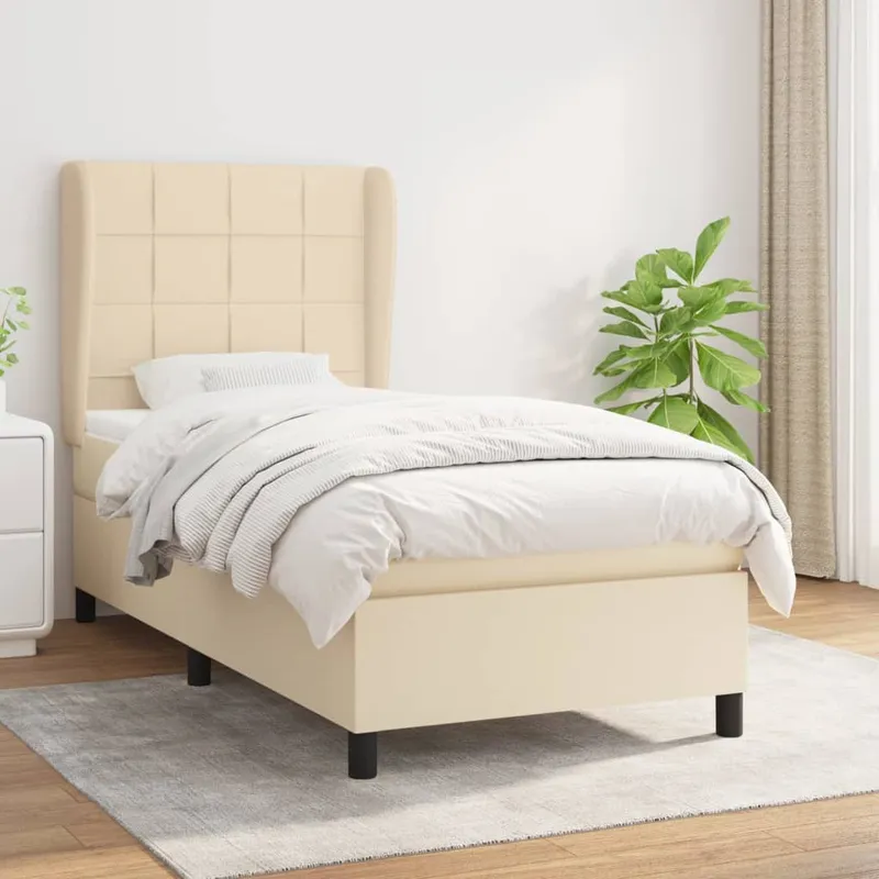 vidaXL Ramsäng med madrass gräddvit 90×190 cm tyg (#8061)