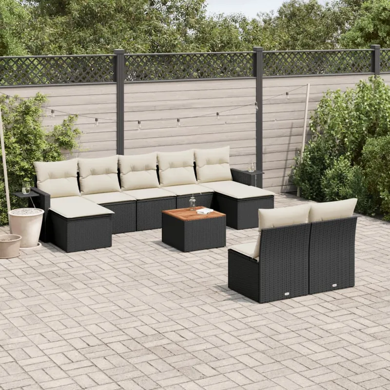 vidaXL Loungegrupp 10 delar med svarta dynor konstrotting (#0633)
