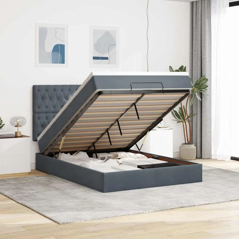 vidaXL Ottoman sängram med madrasser mörkgrå 140×190 cm sammet (#1787)