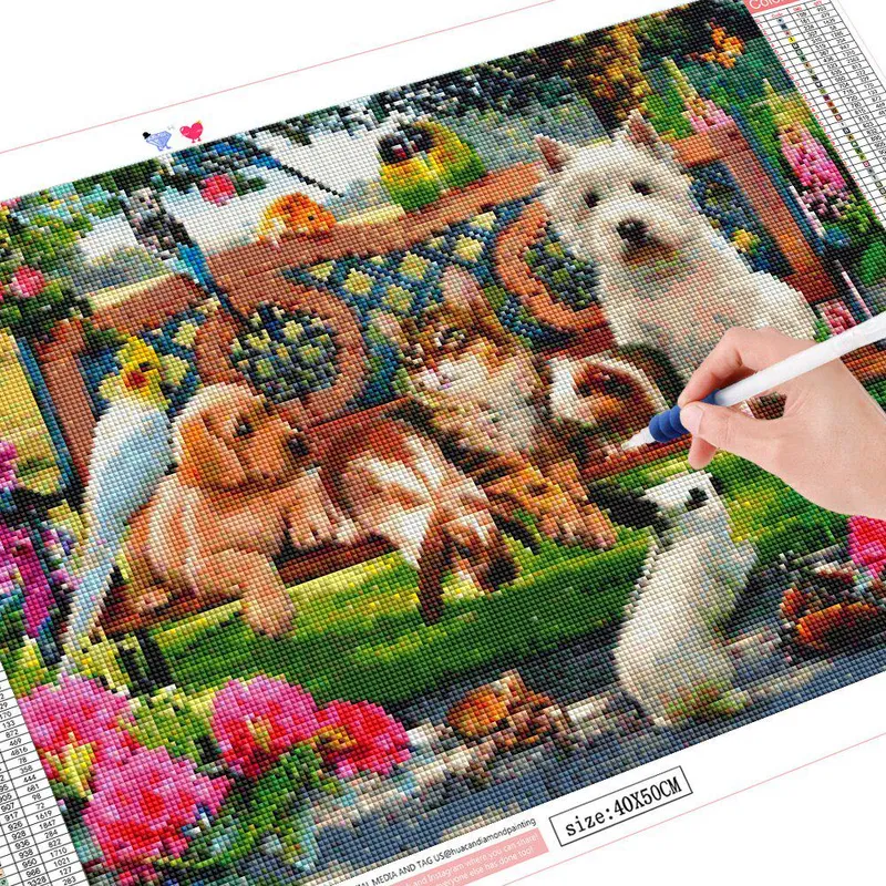 Diamantmålning Djur Rhinestone Bild Diamantbroderi Hund Full fyrkantig borr 20X30CM