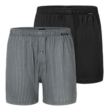Schiesser Kalsonger 2P Long Boxershorts Svart/Rutig bomull X-Large Herr