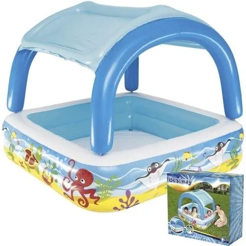 Bestway Lekpool med tak 140x140x114 cm blå 52192