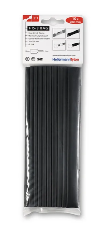 Hellermann Tyton HIS-3 Bag Krympslang 200 mm, 3:1, 10-pack 12/4 mm