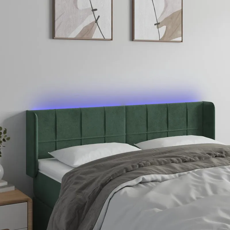 vidaXL Sänggavel LED mörkgrön 147x16x78/88 cm sammet (#9318)
