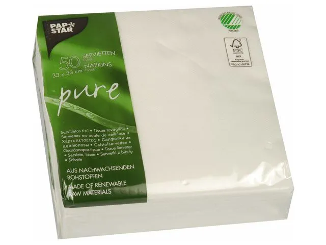Servett PURE FSC 33×33 2-lags vit 50/fp