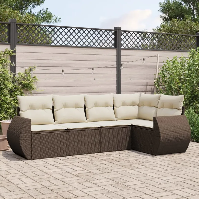 vidaXL Loungegrupp för trädgården med dynor 5 delar brun konstrotting (#6843)