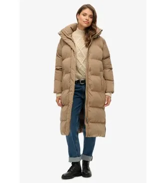 Superdry för kvinnor. W5011801A Lång brun quiltad kappa med huva (L), Casual, Polyester, Hållbar