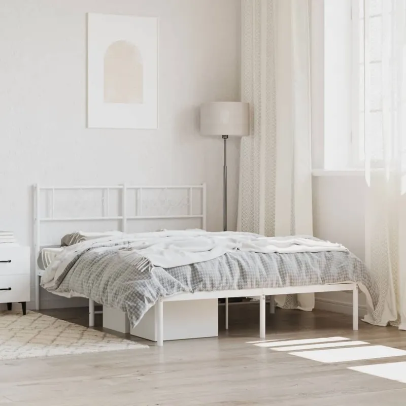 vidaXL Sängram med huvudgavel metall vit 140×190 cm