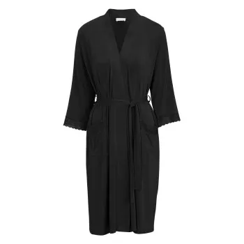 Damella Viscose Plain Lace Robe Svart viskos Small Dam