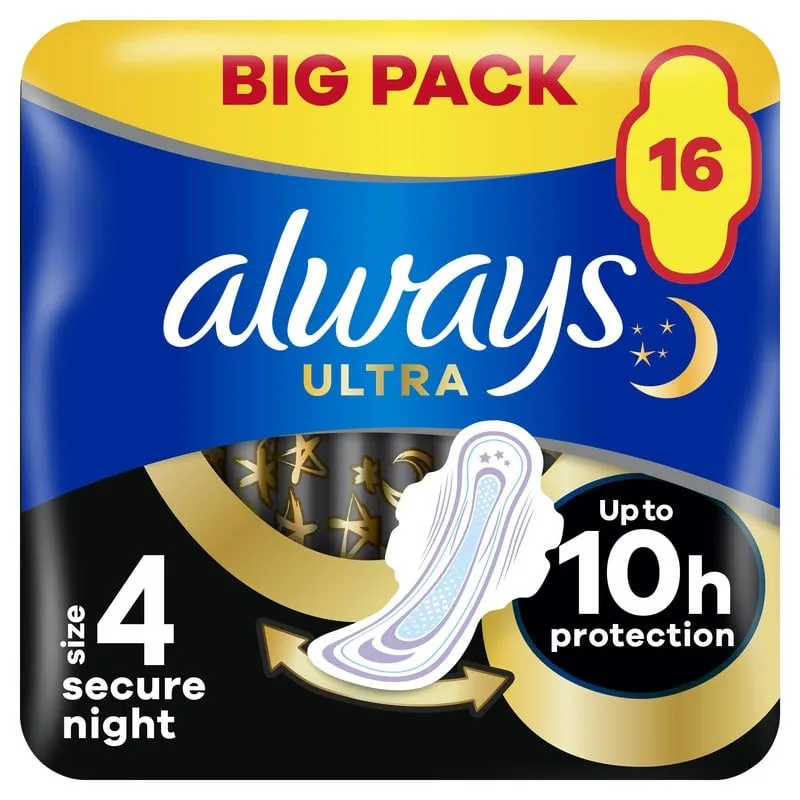Always Ultra Secure Night Bindor Med Vingar S4 16 st