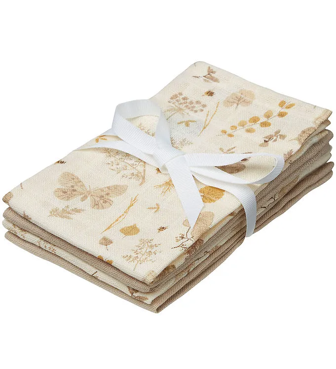 Cam Cam Tvättlappar - 4-pack - Latte/Beige m. Blad/Fjärilar