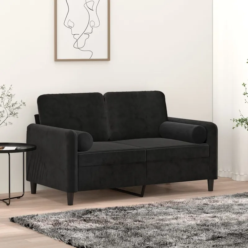 vidaXL 2-sitssoffa med prydnadskuddar svart 120 cm sammet (#8439)