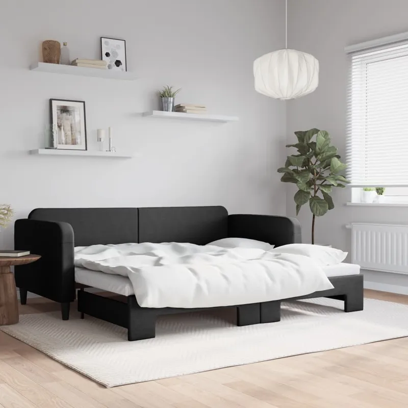 vidaXL Dagbädd utdragbar svart 90×190 cm tyg
