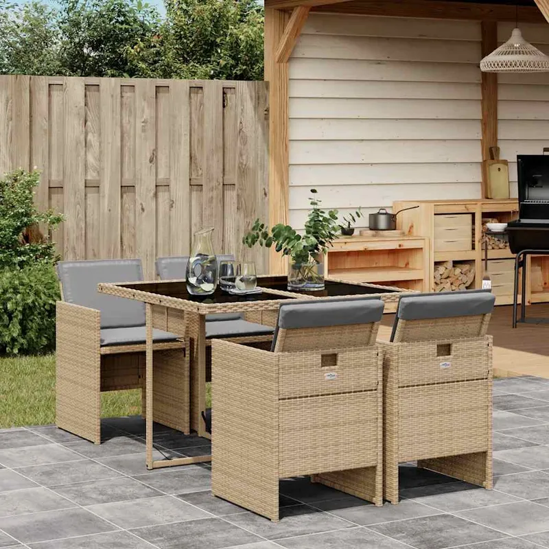 vidaXL Matgrupp för trädgården med dynor 5 delar mixbeige konstrotting (#9987)