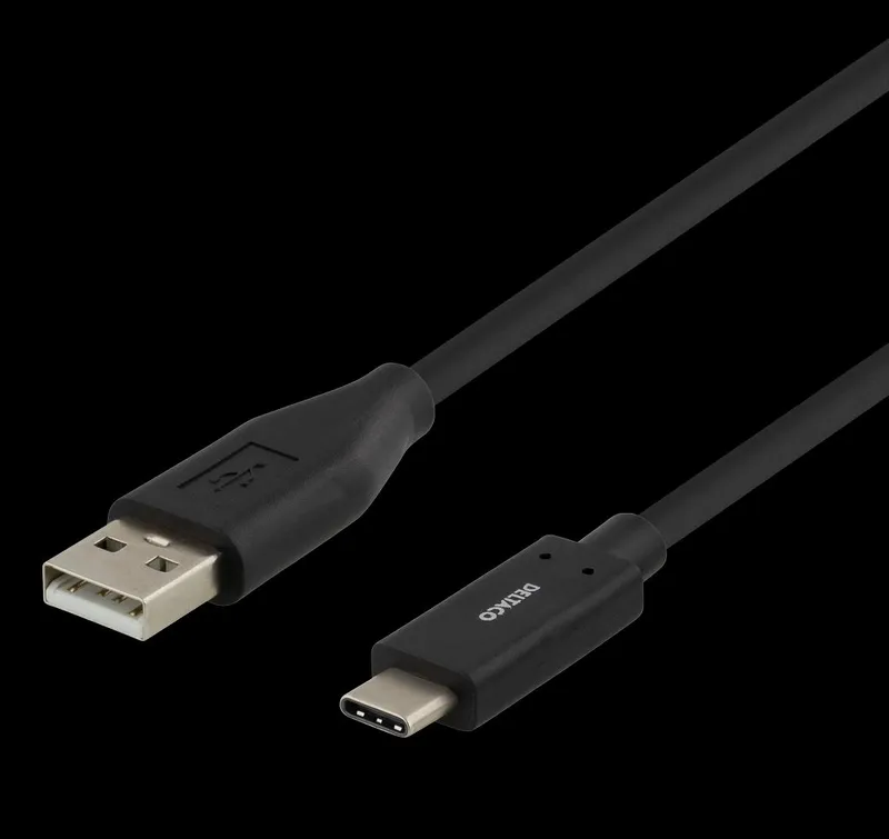 DELTACO USB-C till USB-A kabel, 0,5m, 3A, USB 2.0, svart