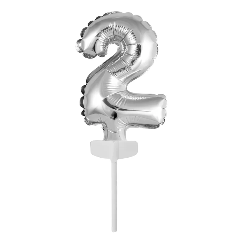 Tårtdekoration Sifferballong Mini Silver - Siffra 2