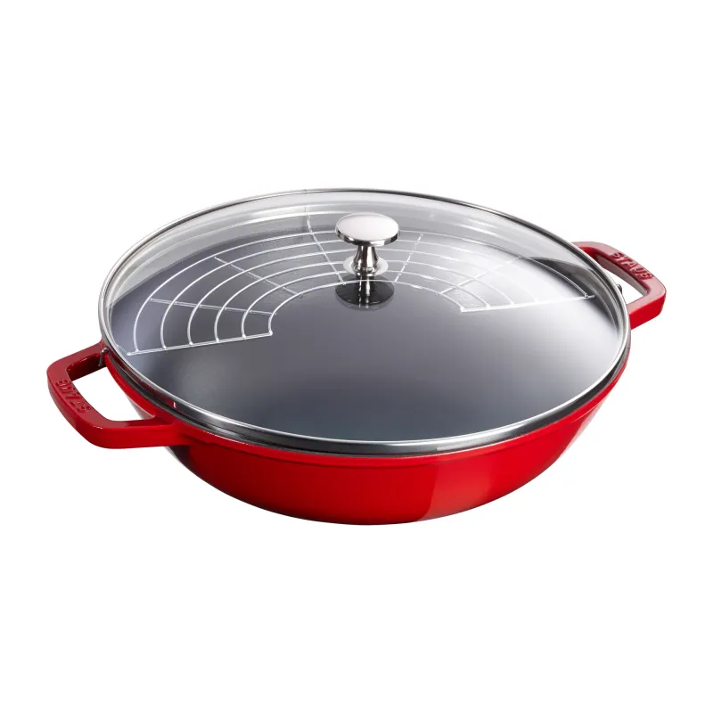 Staub Wok med glaslock 30 cm, körsbärsröd